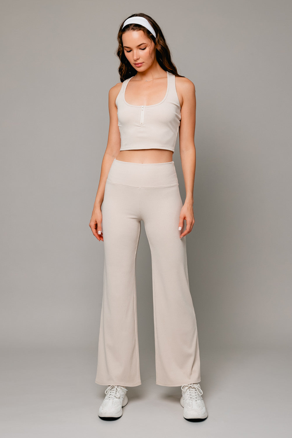 FLARE MID-WAISTED BEIGE PANTS