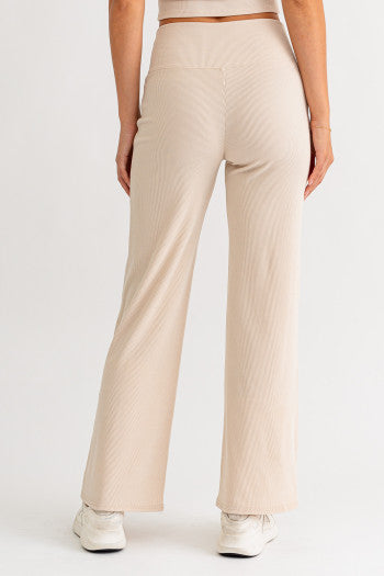 FLARE MID-WAISTED BEIGE PANTS